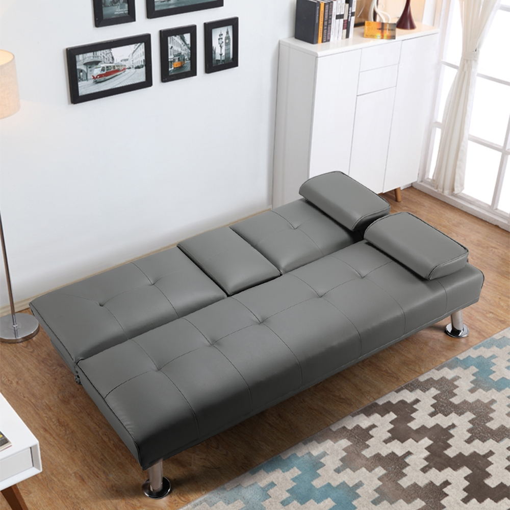 Topeakmart Modern Faux Leather Futon Sofa Bed Home Recliner Couch Home Furniture with Armrest Gray - image 6 of 15