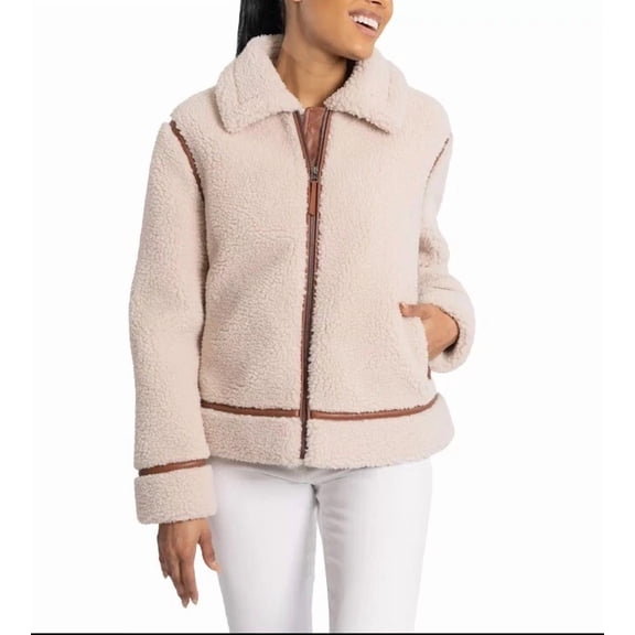 BEARPAW Women’s Moto Shearling Jacket Zip Up Cream  Medium