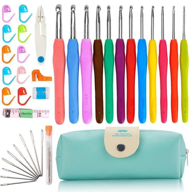 Agujas romas de ojo grande para tejer hilo más conjunto de ganchos de ganchillo, agujas de gancho de ganchillo con mango ergonómico para manos artríticas