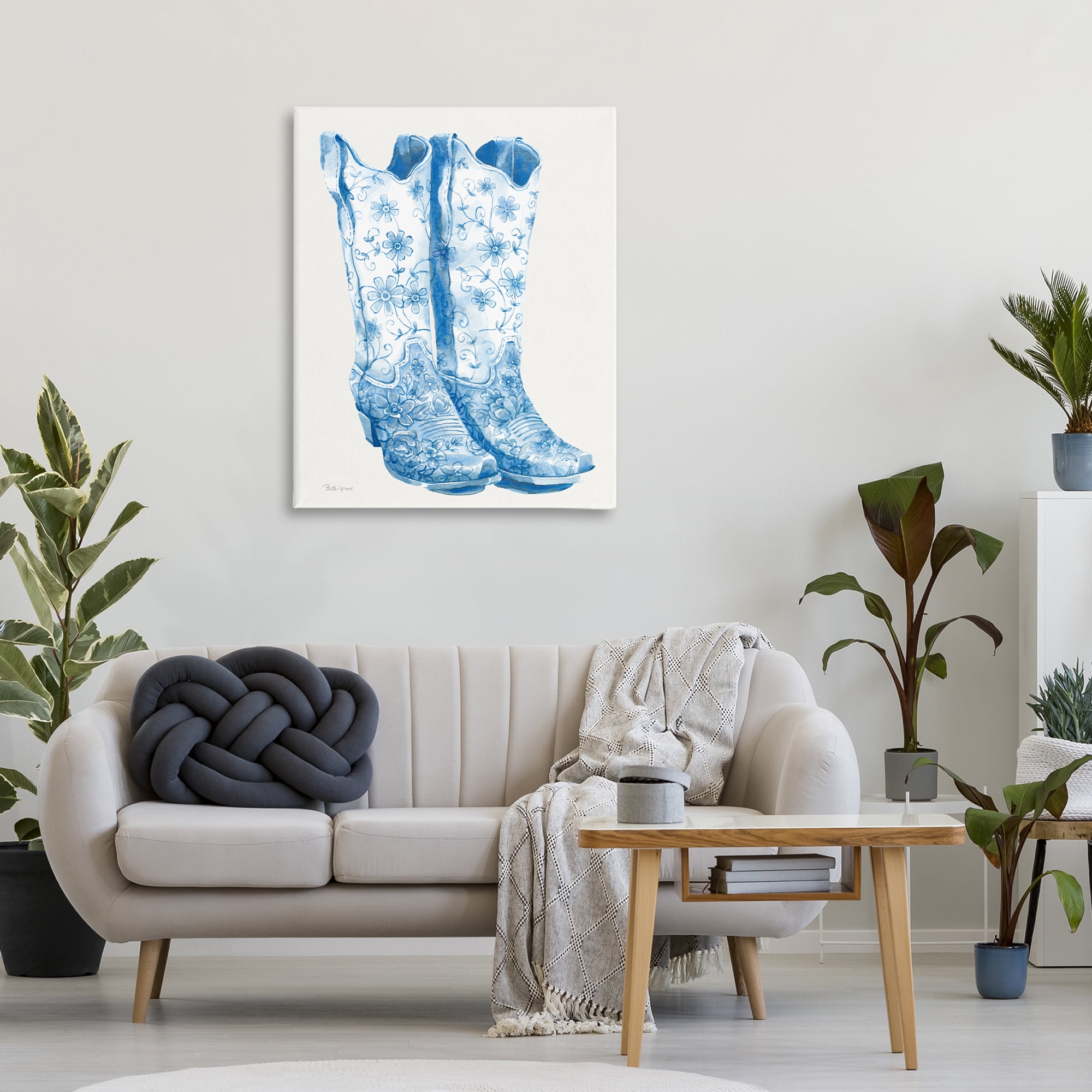 Stupell Industries Blue Boots with Floral Embroidery Canvas Wall Art, design by Beth Grove
