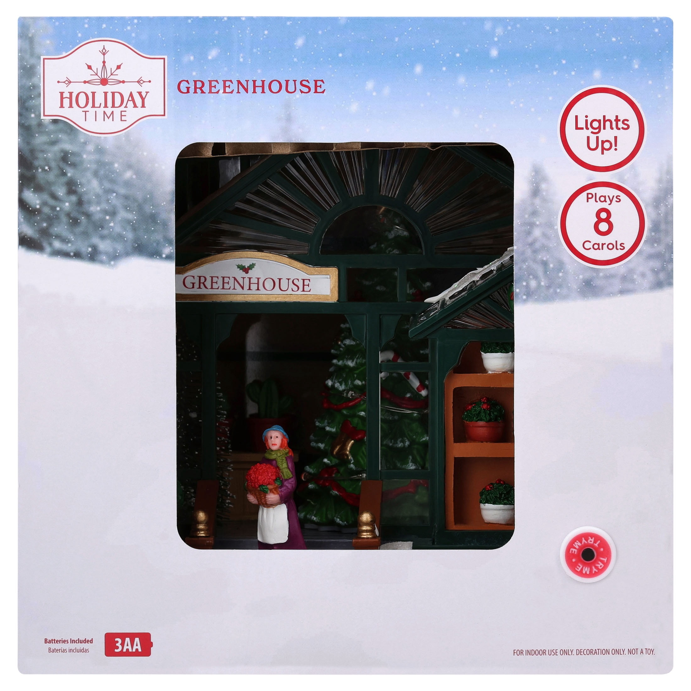 Light-Up and Musical Greenhouse Christmas Village Building, Multicolor, 7.5", by Holiday Time