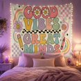 thumbnail image 2 of Good Vibes Great Minds Lettering on Cream Background, Playful Retro for Teachers, Classroom Wall Art, Back to School Gift, Tapestry Wall Hanging for Classroom, Office and Dorm, 2 of 7