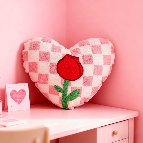 Fwttom Heart Pillow - Checkered Throw Decorative Pillows for Women Small Anniversary Birthday Valentines Day Decorations