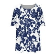 thumbnail image 4 of Oplxuo Womens Plus Size Tops Summer Casual Floral Print Shirts Short Sleeve Crew Neck Blouses Flowy Pleated Tunics, 4 of 4