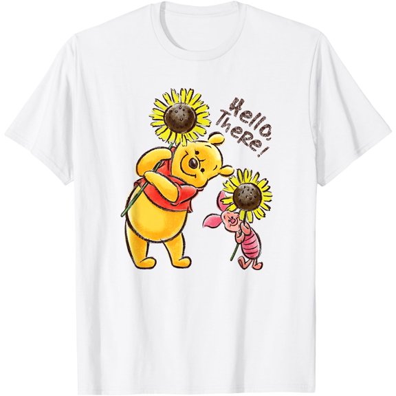 Winnie The Pooh & Piglet Hello There! Sunflowers Unisex Softstyle T-Shirt for Men Women Kids