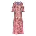 thumbnail image 4 of JUNWELL Robe Bohème d'Été pour Femmes, Robe Maxi Décontractée Grande Taille, Couleur Unie, Col en V, Robes Soleil, Dentelle à Franges, Longue Robe, 4 of 7