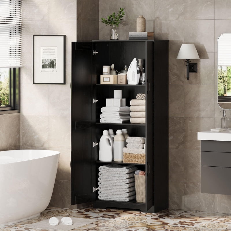 TROPOW Tall Pantry Cabinet, 60" Kitchen Storage Cabinet with 2 Doors & Adjustable Shelves, Freestanding Wooden Cupboard for Bathroom，Dining Room, Living Room