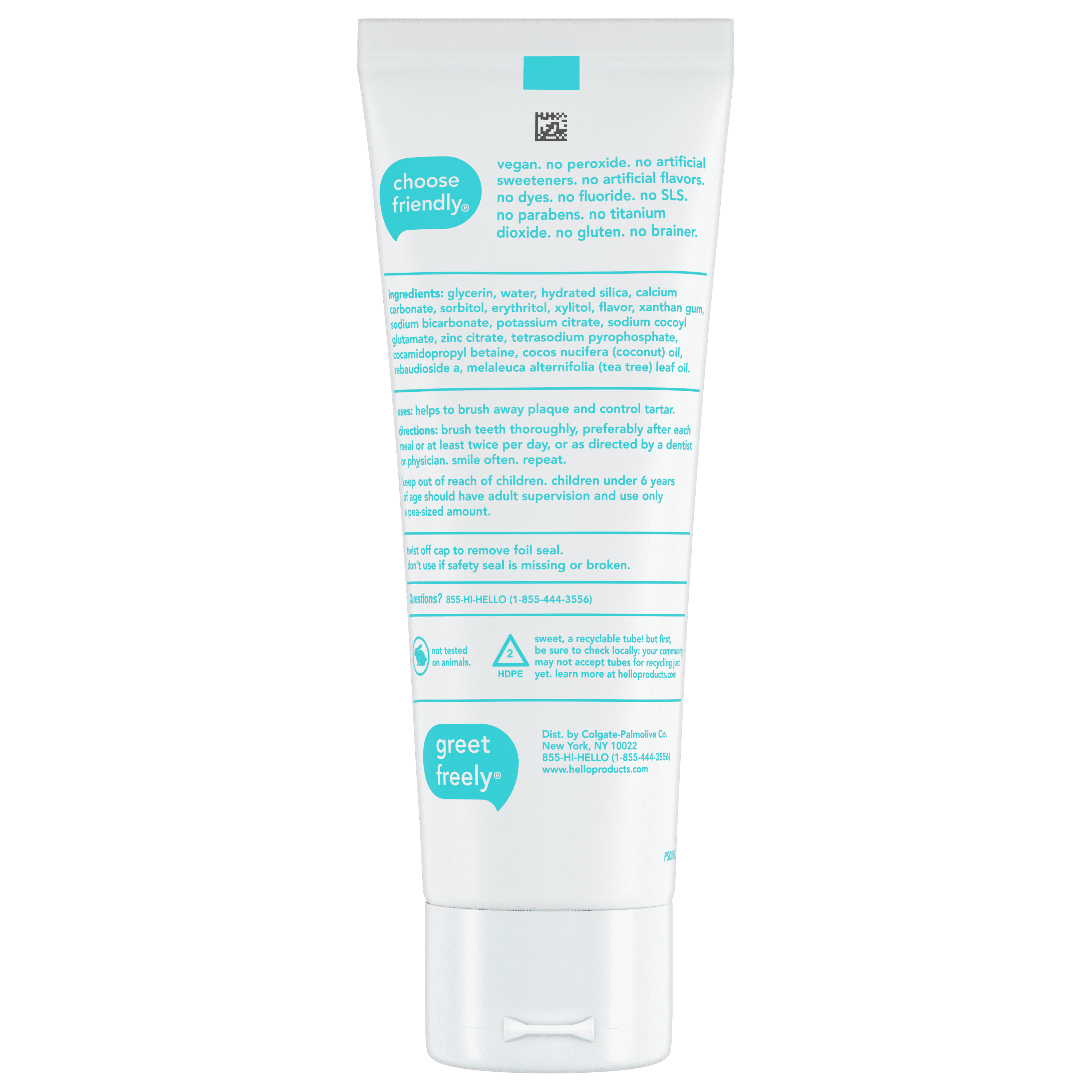 hello Antiplaque and Whitening Fluoride Free Toothpaste, Natural Peppermint, 5 oz