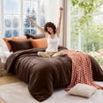 thumbnail image 6 of Sasttie Queen Comforter Set Dark Brown, 3 Piece Solid Bedding for All Seasons, Soft and Breathable Down Alternative Bed Set with 2 Pillowshams, 6 of 9