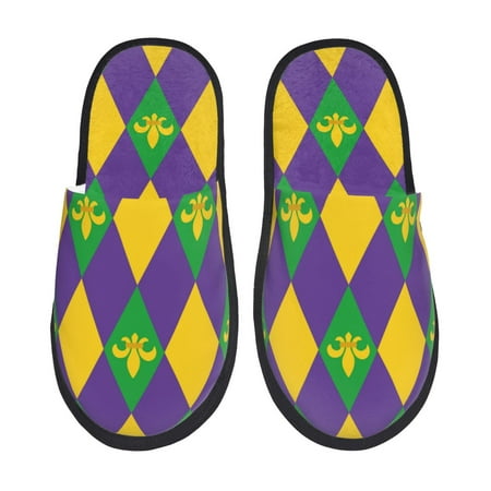 Balery Mardi Gras Slient Indoor Furry Fleece Comfort House Shoes Soft Non-Slip Home Shoes Cotton slippers House Slippers-- Large