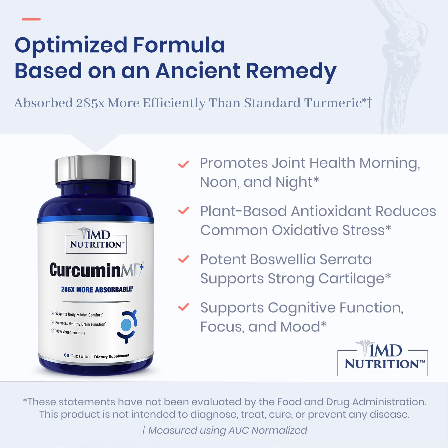 1MD Nutrition CurcuminMD Plus - Turmeric Curcumin with Boswellia Serrata - 285x More Absorbable | 60 Capsules