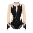 thumbnail image 3 of IEFIEL Womens Figure Skating Bodysuit Long Sleeve Rhinestone Rhythmic Gymnastics Leotard Dancewear Black S, 3 of 7