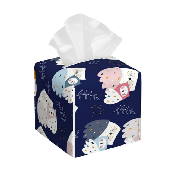 Balery Mom And Baby Owls Porta Pañuelos de Cuero con Estampado – Funda Moderna Cuadrada para Caja de Pañuelos, Dispensador 5x5x5''