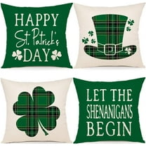St Patricks Day Decorations Throw Pillow Covers 18x18 Set of 4 Scottish Tartan Plaid St Patricks Day Hat Farmhouse Classic Decorative Square Cushion Cases for Sofa Couch