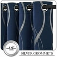 thumbnail image 3 of Blackout Curtain Panels 84 inches Long, Window Treatment Foil Printed Wave Lines Thermal Insulated Grommet Blackout Drapes for Living Room/Office/Guest Room(Navy, 1 Pair, 42 inches Wide), 3 of 9