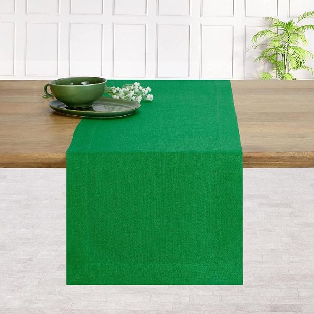 Linen Table Runner, Farmhouse Table Runners 36 Inches Long, Kelly Green