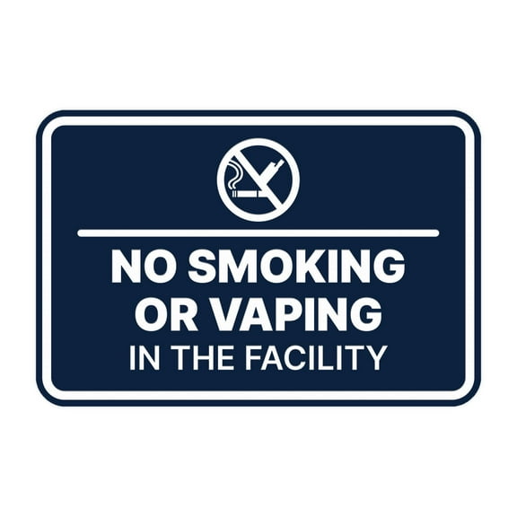 Signs ByLITA Classic Framed No Smoking or Vaping in the Facility Sign (Navy Blue / White) - Large