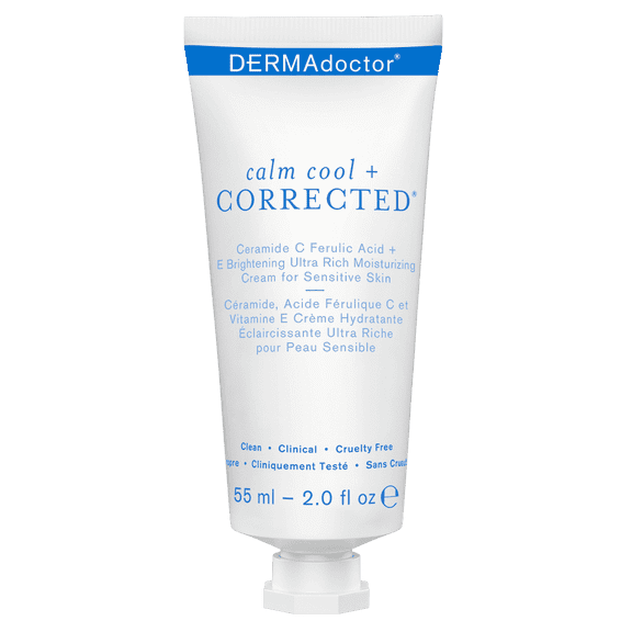 DERMAdoctor Calm Cool   Corrected Ultra-Rich Moisturizing Cream | Ceramide, Vitamin C, E & Ferulic Acid, Brightening, Sensitive Skin, 2.0 fl oz
