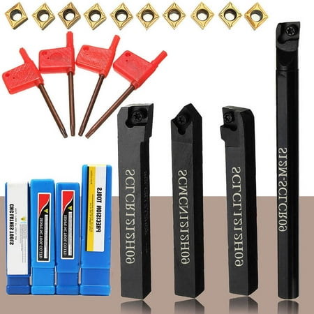 

S12MSCLCR09+SCLCR1212H09+SCLCL1212H09+SCMCN1212H09 4 PCS 12MM Shank Lathe Turning Tool Holder Boring Bar + 10PCS Carbide Insert + 4PCS Wrench