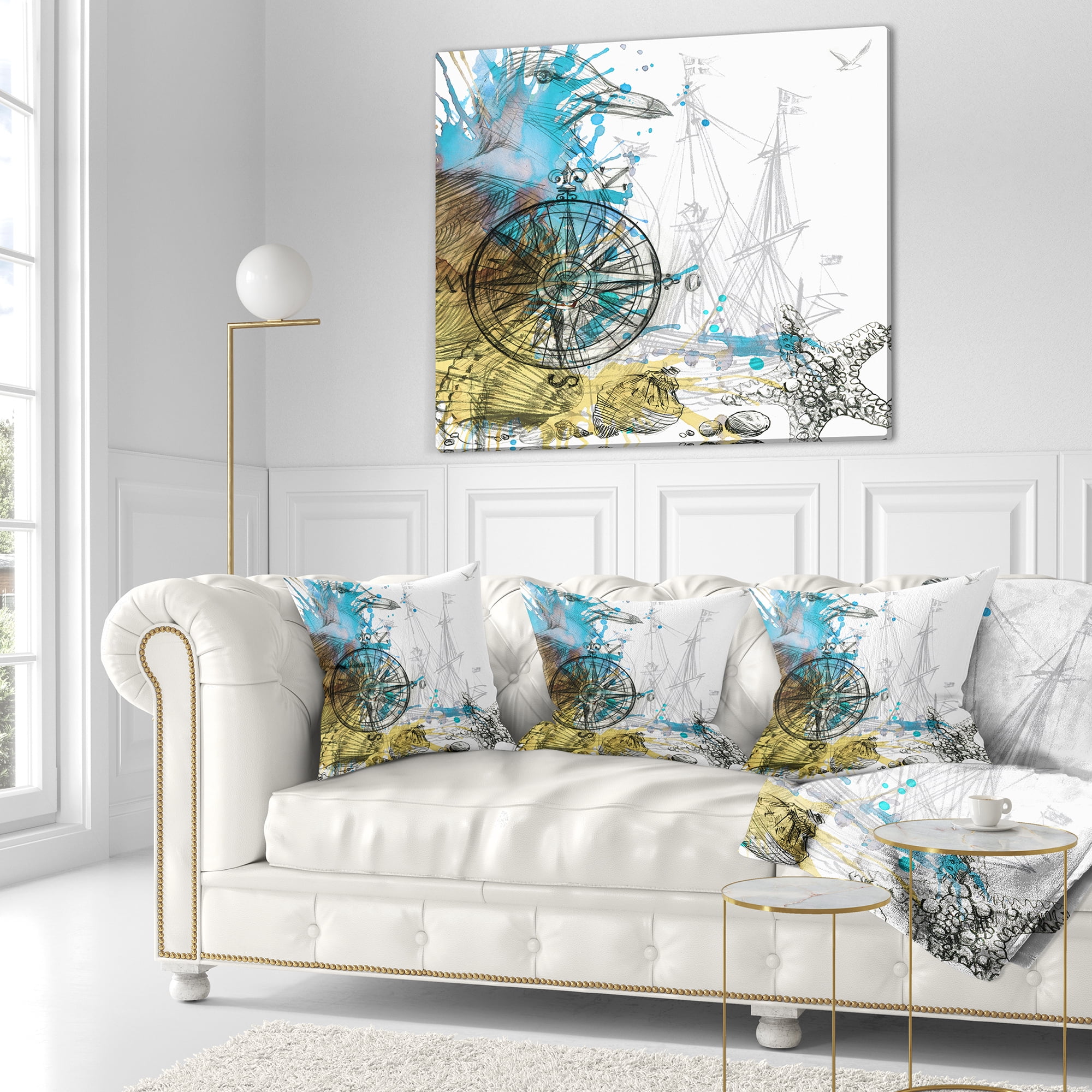 Designart Marine Background Illustration Art - Animal Throw Pillow - 16x16