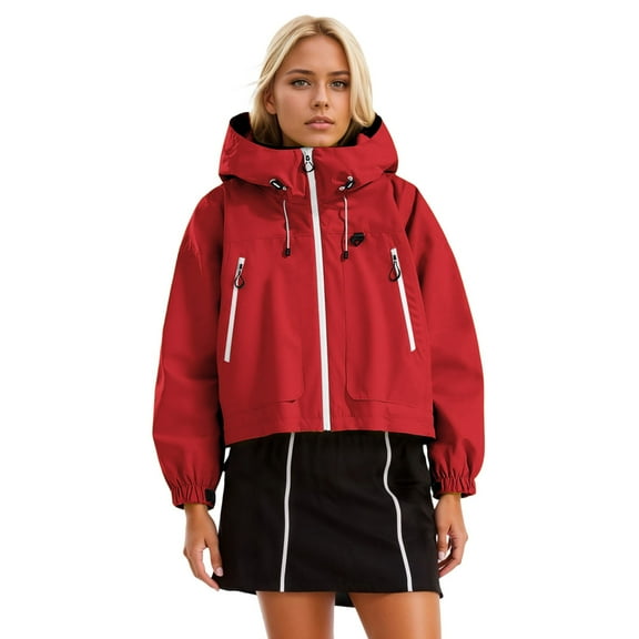 QHFBli Women's Windbreaker Jacket Waterproof Raincoat Lightweight Rain Jacket Outdoor Hooded Hiking Cycling Travel Sports Coat