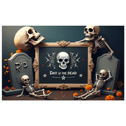 Floral Design Skull Banner Decorative Day of the Dead Celebration for Holiday Event Indoor Decoration Party Background