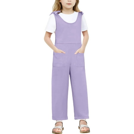 Bigetiay Teen Jumpsuit for Girls Comfortable Purple Bib Pants with Pockets Spring Fall Romper Girls Jumpers Size 13-14 Years