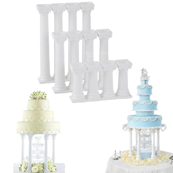 Shenmeida 12Pcs 3 Size Grecian Column Cake Tiered Stands, Fondant Cakes Tier Separator Support Stand,Multilayer Wedding Cake Decoration Support Tool Sets
