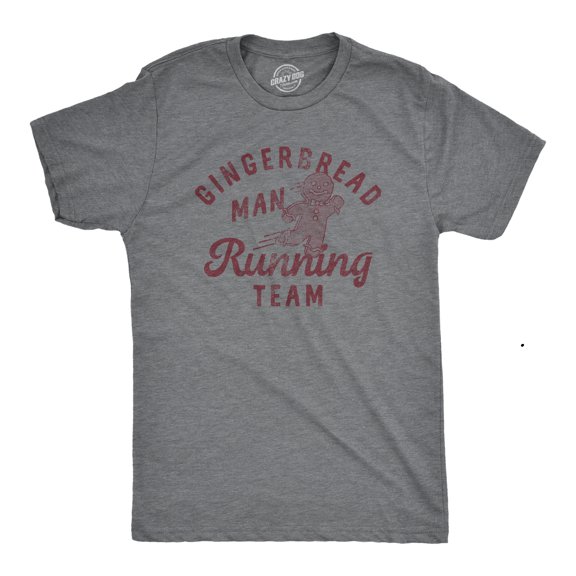 Mens Gingerbread Man Running Team T Shirt Funny Xmas Cookie Sprinting Joke Tee for Guys Graphic Tees