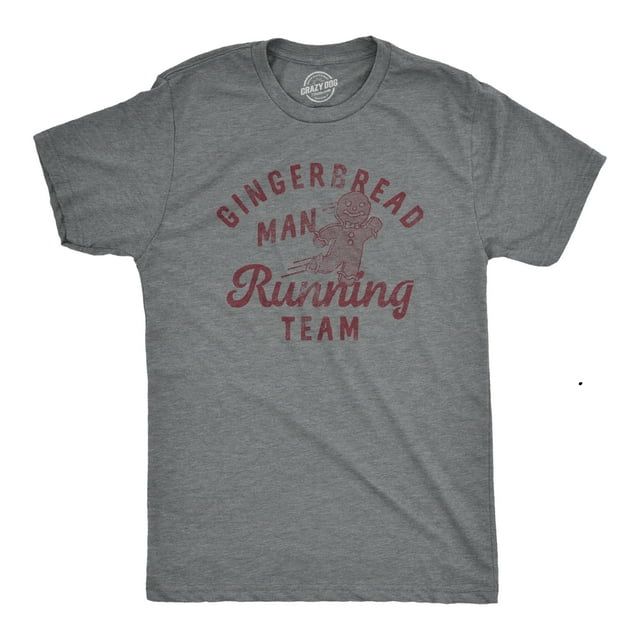 Mens Gingerbread Man Running Team T Shirt Funny Xmas Cookie Sprinting Joke Tee for Guys (Dark Heather Grey - RUNNING) - 3XL