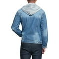 thumbnail image 3 of Victorious Men's Detachable Hood Layered Look Distressed Denim Jacket DK135 - Indigo - 5X-Large, 3 of 7