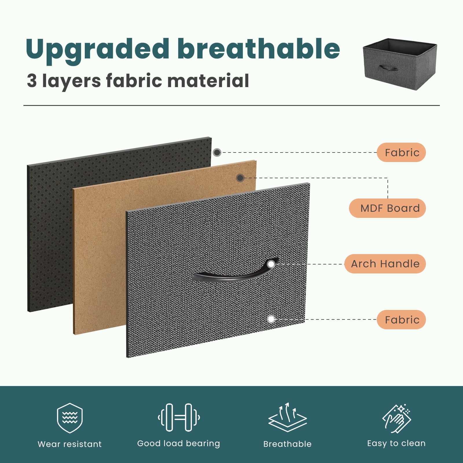 JIOABL 5 Drawer Chest Organizer with Fabric Bins, Dresser for Bedroom, Tall Steel Frame, Grey