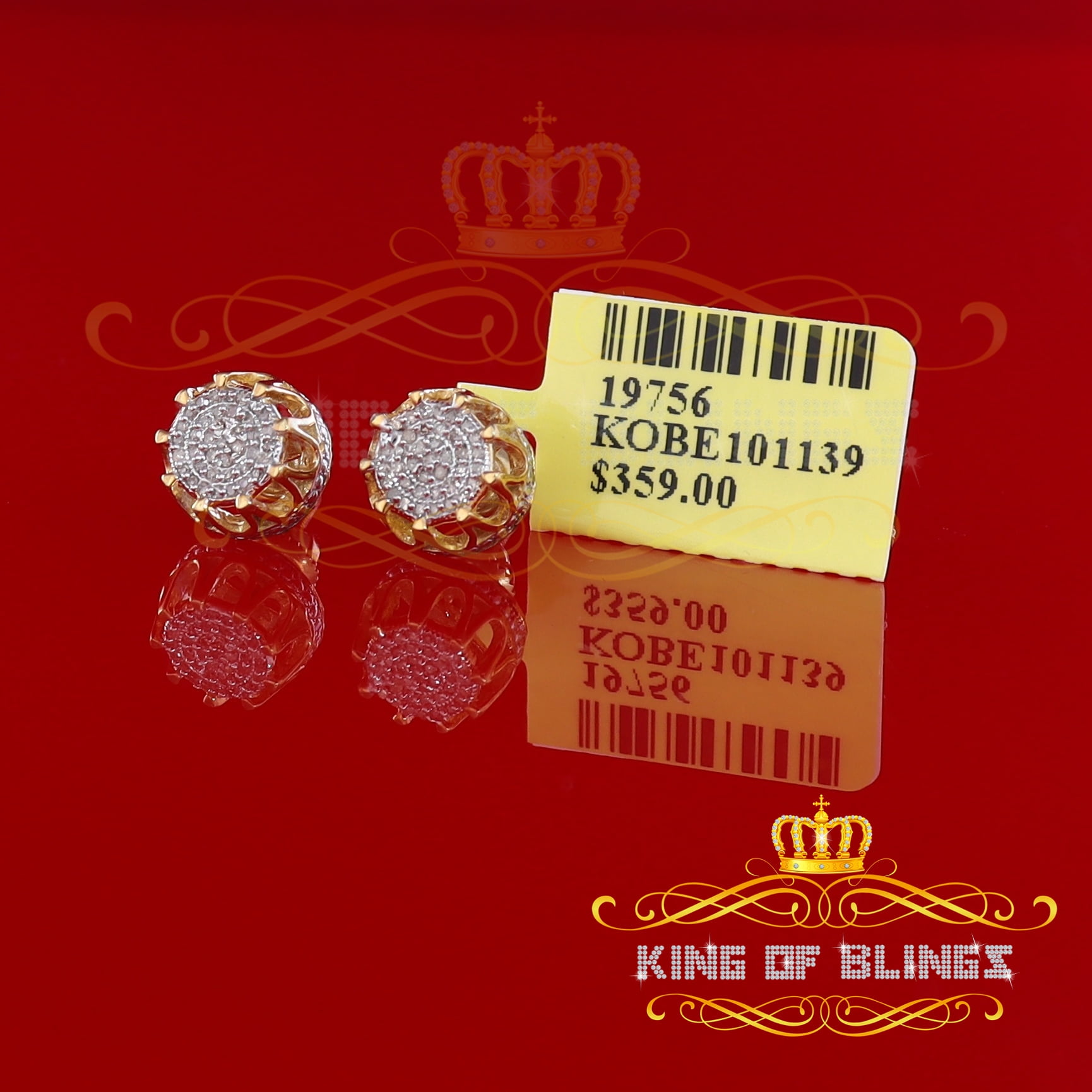 King of Bling's 925 Sterling Silver 0.18ct Diamond For Women's/ Men's Yellow Stud Round Earrings