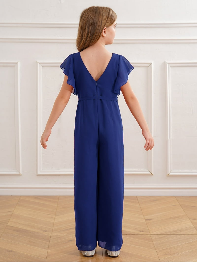 TSSOE Kids Girls Ruffled Wide Leg Maxi Summer Jumpsuit