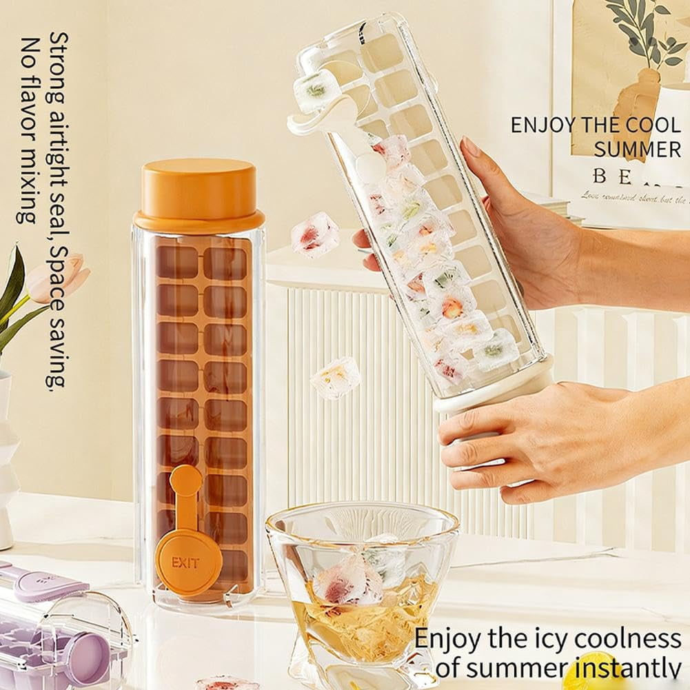 Ice Cube Tray,Square Ice Cube Mold,One Glass Ices Maker,One Hand Press Ices-Tray Mold with Handle,Single Handed Pressing IceMaker,18 Grid Ices -Cube Tray Cup for Drinks,Gifts for Mom Lover