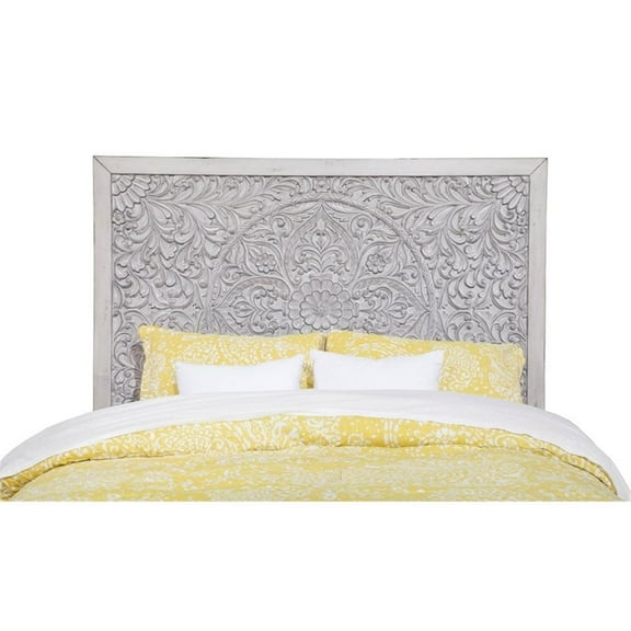 Pemberly Row Full-Queen Wood Headboard in Weathered Light Gray
