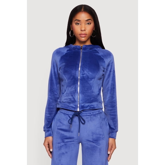 Women's Velour Long Sleeve Solid Zip Front Hoodie