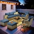 thumbnail image 6 of Vcatnet 9 Pieces Outdoor Patio Furniture Sectional Sofa All Weather Wicker Conversation Set with Swivel Rocking Chairs and Solar Powered Coffee Table Denim Blue, 6 of 10