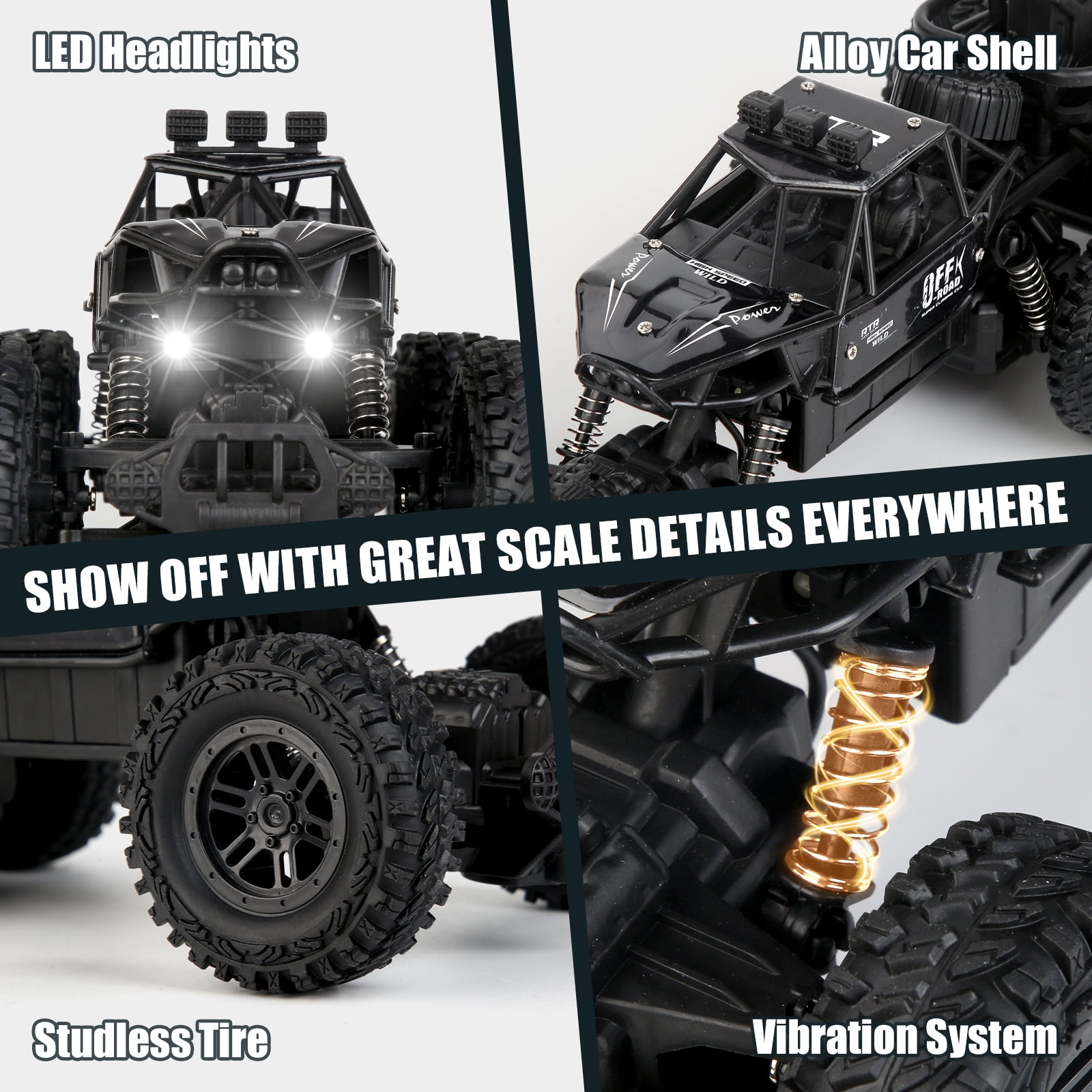 Remote Control Car, Big Monster Truck Toys RC Cars for Boys Kids Adults, 2.4Ghz 4WD 6-Wheel Off Road RC Monster Truck , RC Car Truck Rock Crawler Toy All Terrain Gifts for Adults Boys 8-16