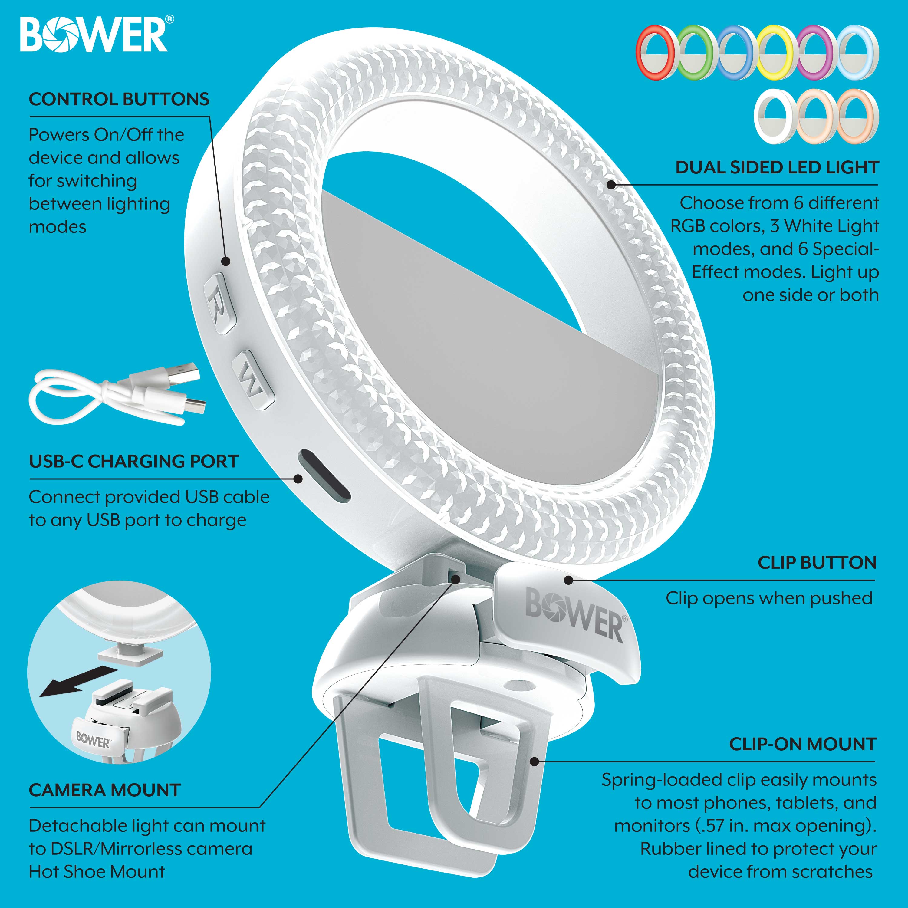 Bower Dual-Sided LED Light with Camera Mount, 4 Inches photo 5