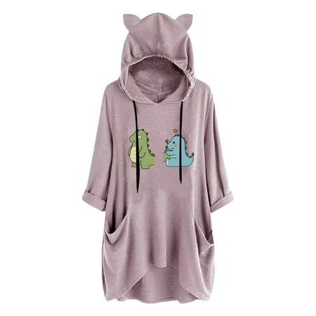 

Qufokar Winter Maternity Clothes Frame Dress Women Trend Fashion Cat Ears Hooded Cute Pig Pig Printed Dress