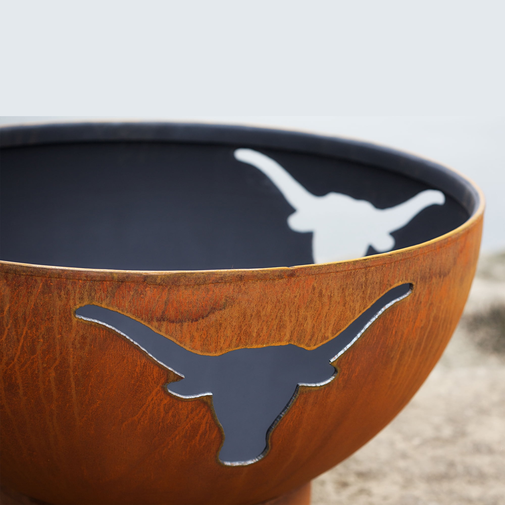 Long Horn Natural Gas Fire Pit Bowl Outdoor Patio Furniture Steel Firepit Iron Oxide Finish Includes Brass Burner Match Lit 50lbs Lava Rock Flex Line Kit and Plate