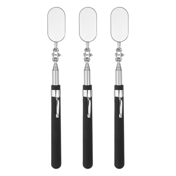 3pcs Telescoping Inspection Mirror 1 x 2" Oval 9.4" to 37.4" 360 Degree Stainless Steel Inspection Swivel Head Extendable Mirrors with Pocket Clip for Technicians Mechanics, Black