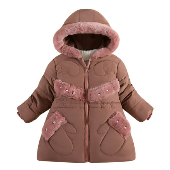 GigrtiJin Kids Girls Winter Warm Fleece Lined Jacket Long Sleeved Hooded Zip up Puffer Coats Soft Thicken Overcoat
