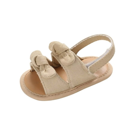 

Lovskoo 2024 Girls Baby First Walking Shoes Infant Sandals Stripe Solid Color Summer Flat Shoes First Walkers Khaki