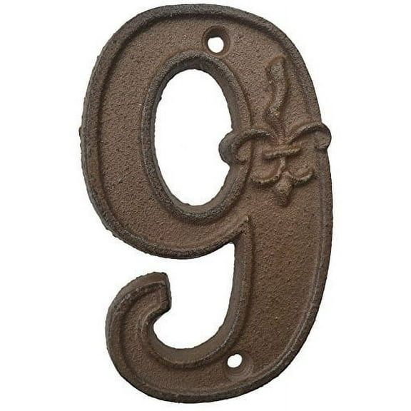 Lulu Decor, Cast Iron House Number 8 Antique Brown Finish with Fleur De Lis (# 9)