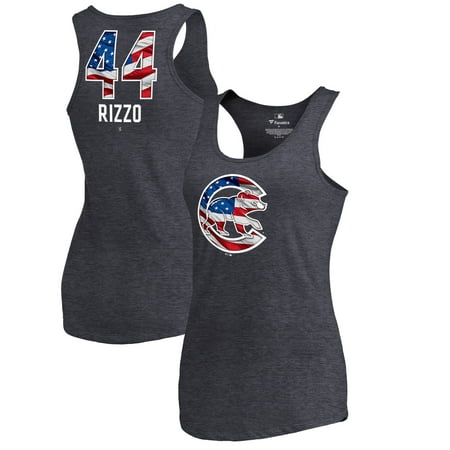 Anthony Rizzo Chicago Cubs Fanatics Branded Women's 2019 Stars & Stripes Banner Wave Name & Number Tri-Blend Tank Top -