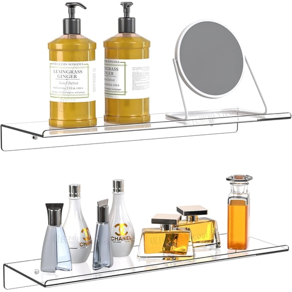 Clear Acrylic Floating Shelves Set of 2 for Lego Sets Funko Pop Collectibles Kids Bookshelf Figures Plant Picture Photo Modern Wall Ledge Floating Shelf for Bedroom Decor Living Room Wall Shelf