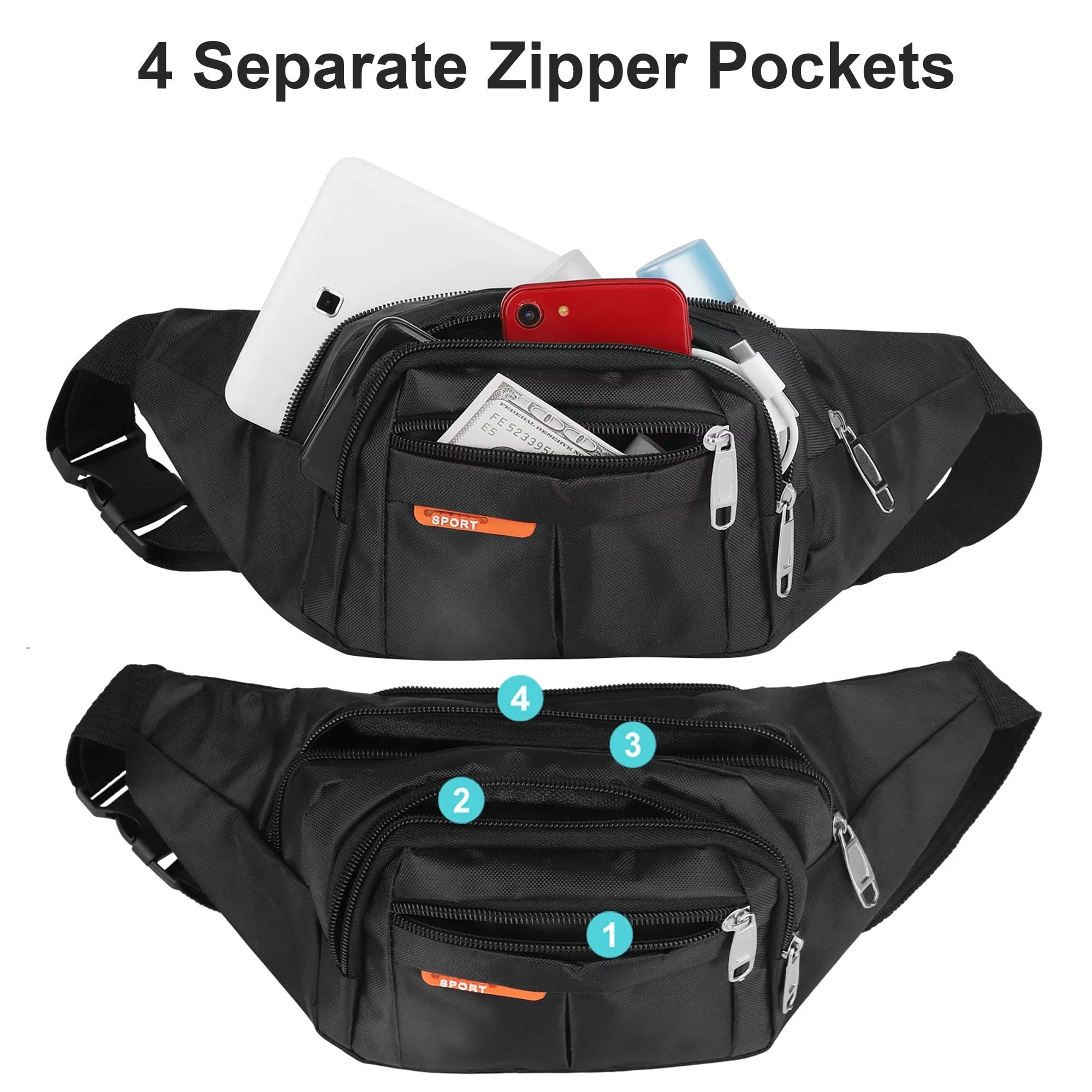 EEEkit Waterproof Running Belt Bum Bag, Waist Pouch, Fanny Pack, Camping  Sport Hiking Zip Bag