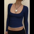 thumbnail image 4 of Camisas de Larga para Mujer, Tops Cortos, Moda de Otoño 2025, Cuello Cuadrado, Camisetas Básicas para Salir, Ropa Y2K Azul Marino M, 4 of 7